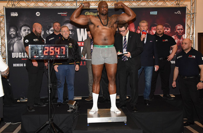 Dillian Weight weighing in at 254.7 lbs ahead of his crunch match against Australian Lucas Browne. Photo Credit: Chris Dean.