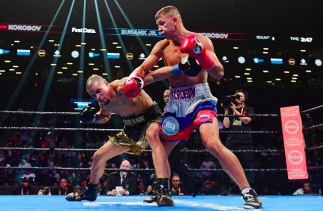 Chris Eubank Jr wins his US debut in the second round as Matt Korobov suffers from a shoulder injury. Not ideal but Eubank is now the WBA 'interim' middleweight champion.