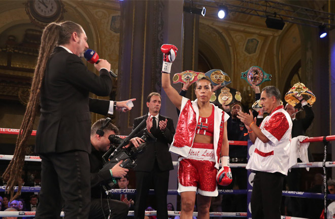 Cecilia Braekhus has set up a clash with Katie Taylor after defending her undisputed welterweight titles Credit: Matchroom Boxing