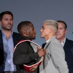 Tevin Farmer and JoJo Diaz faced off ahead of their IBF Super Featherweight world title clash Credit: Alex Nunez