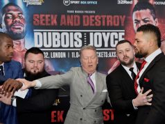 The unbeaten Heavyweights were separated after tensions boiled over at the first press conference Photo Credit: Reuters