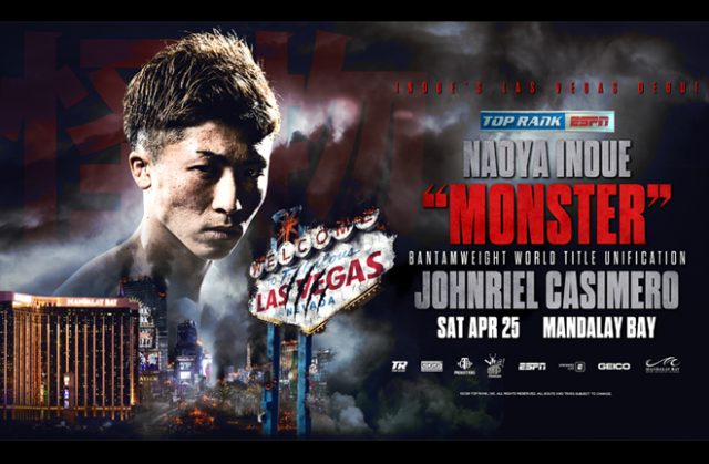 Naoya Inoue will face John Casemiro in a world title unification battle on April 25 Credit: Top Rank Boxing