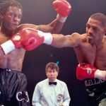 Nigel Benn and Gerald McClellan in combat. Photo Credit: The Ring