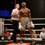 Derrick Osaze jubilant after dropping Grant Dennis. Photo Credit: Nottinghamshire Live