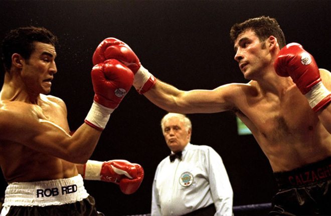 Joe Calzaghe and Robin Reid in action. Photo Credit: Sky Sports