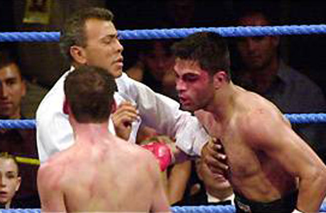 Sheika was stopped in five rounds as Calzaghe retained his title at Wembley Conference Centre Photo Credit: BBC Sport 