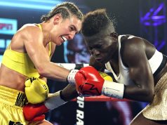 Mikaela Mayer edged closer to a World title shot after a UD win over Helen Joseph in Las Vegas Photo Credit: Mikey Williams/Top Rank