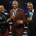 Former rivals Tyson, Lewis and Holyfield reunited at the MGM Grand, Las Vegas in February Photo Credit: Boxing Scene