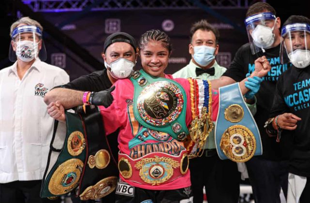 Jessica McCaskill dethroned Cecilia Brækhus to become undisputed Welterweight world champion in Tulsa Photo Credit: Ed Mulholland/Matchroom Boxing