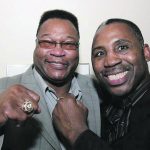 Marvis Frazier and Larry Holmes years after they met in the ring. Photo Credit: The Daily Star