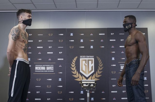 Ohara Davies and Tyrone McKenna shared a final face-off after weighing in ahead of their grudge MTK Golden Contract final Photo Credit: Scott Rawsthorne / MTK Global