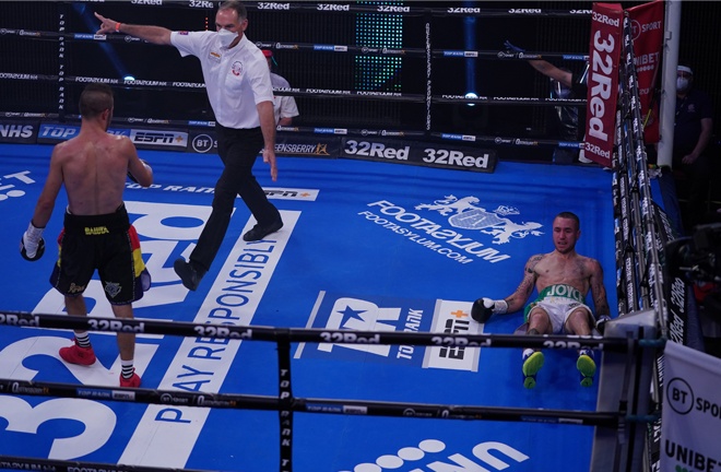 Ionut Baluta stunned David Oliver Joyce to claim the WBO European Super Bantamweight crown in three rounds Photo Credit: Queensberry Promotions