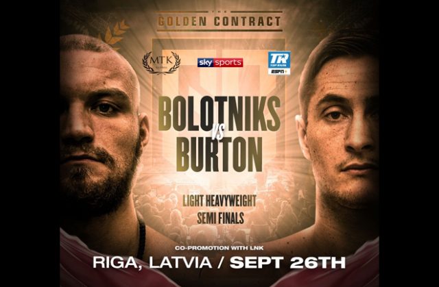 Hosea Burton heads to Riga to face Ricards Bolotniks in the Golden Contract semi-finals Photo Credit: MTK Global