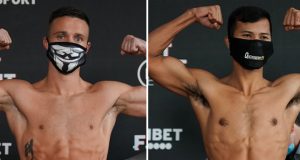 Josh Taylor and Apinun Khongsong weighed in ahead of their world title fight in London on Saturday Photo Credit: Queensberry Promotions