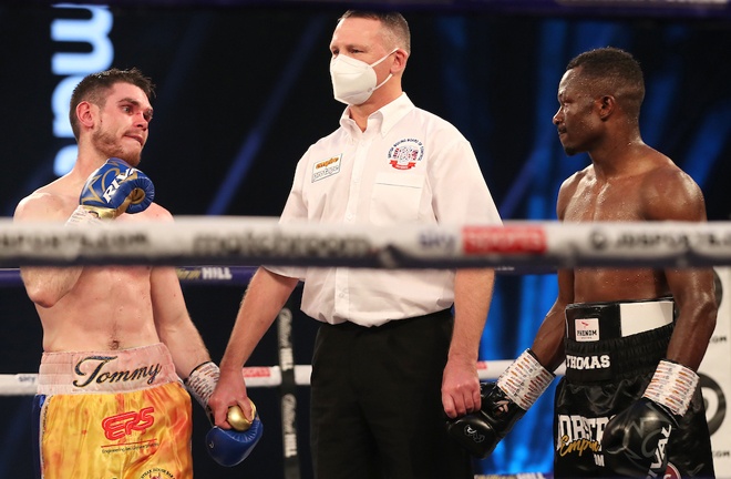 Ward and Essomba were held to a technical split draw after the referee halted the fight following the head clash Photo Credit: Mark Robinson/Matchroom Boxing
