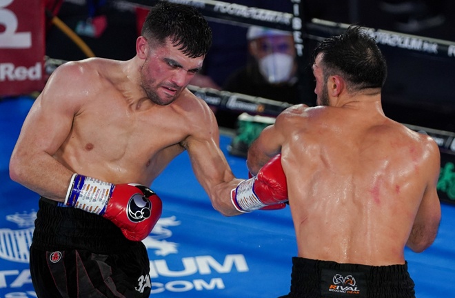 Jack Catterall landed two knockdowns on route to a decision win over Abderrazak Houya Photo Credit: Round 'N' Bout Media/Queensberry Promotions