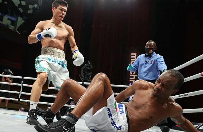 Daniyar Yeleussinov knocked out former world champion Julius Indongo in two rounds Photo Credit: Ed Mulholland/Matchroom Boxing