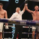 Cullen celebrates after climbing off the canvas to beat Docherty on points Photo Credit: Mark Robinson/Matchroom Boxing