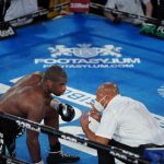 Dubois took a knee in the tenth round and did not make referee Iain John Lewis’ count Photo Credit: Round ‘N’ Bout Media/Queensberry Promotions