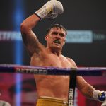 Usyk celebrates after securing a unanimous decision win Photo Credit: Mark Robinson/Matchroom Boxing