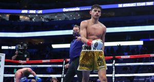 Ryan Garcia climbed off the canvas to stop Luke Campbell with a vicious body shot in Dallas on Saturday night Photo Credit: Tom Hogan-Hogan Photos/Golden Boy