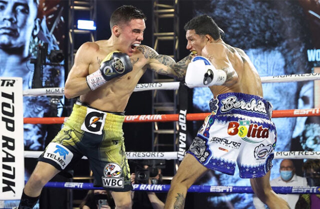 Oscar Valdez landed a knockout of the year contender against Miguel Berchelt to become WBC Super Featherweight world champion Photo Credit: Mikey Williams/Top Rank via Getty Images