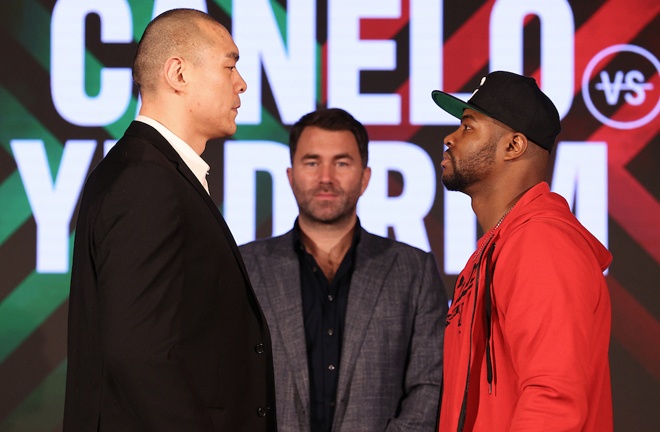 Zhang and Forrest came face-to-face at Thursday's press conference in Miami Photo Credit: Ed Mulholland/Matchroom