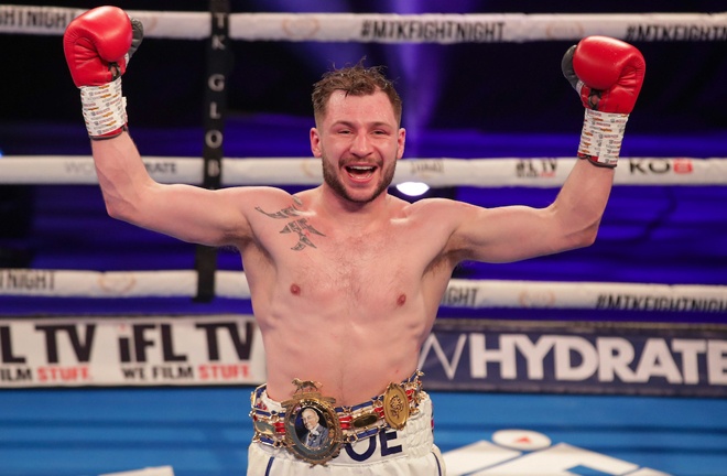 Maxi Hughes was left elated after claiming the British Lightweight title Photo Credit: Scott Rawsthorne/MTK Global