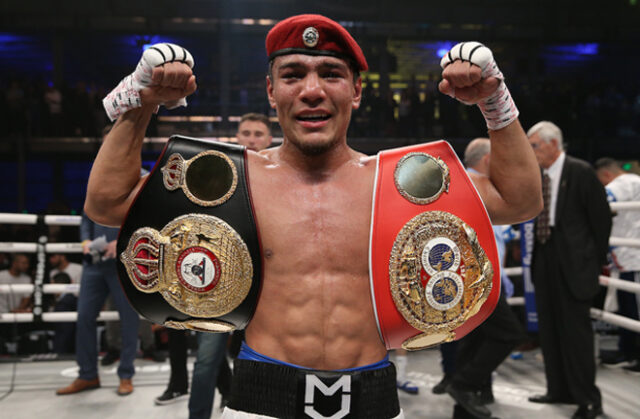 Murodjon Akhmadaliev retained his WBA and IBF Super Bantamweight titles with a fifth round stoppage of Ryosuke Isawa in Uzbekistan Photo Credit: Ed Mulholland/Matchroom Boxing USA