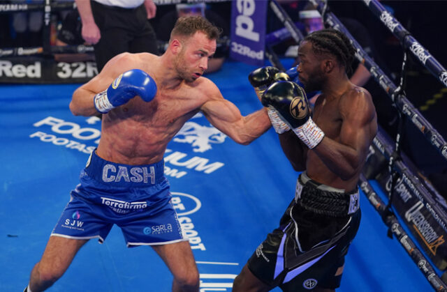 Felix Cash added the British Middleweight title to his Commonwealth crown with a destructive third round stoppage of Denzel Bentley at York Hall Photo Credit: Round 'N' Bout Media/Queensberry Promotions