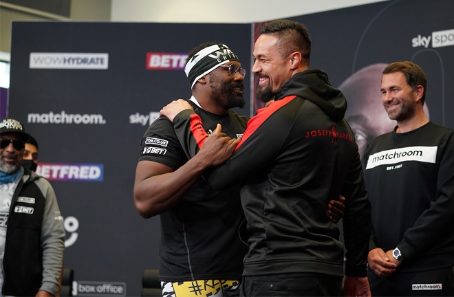 Chisora and Parker were all smiles at Thursday's press conference Photo Credit: Dave Thompson/Matchroom Boxing