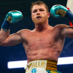 Canelo celebrates his seventh win over a British fighter Photo Credit: Michelle Farsi/Matchroom