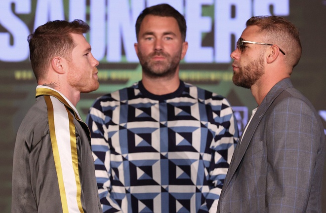 Canelo and Saunders will come face-to-face for the final time at Friday's weigh-in Photo Credit: Ed Mulholland/Matchroom