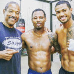 The Irishman tackles Shane Mosley Jr (far right) son of three-weight world champion, Shane Mosley (centre) Photo Credit: Instagram @shanemosleyjr