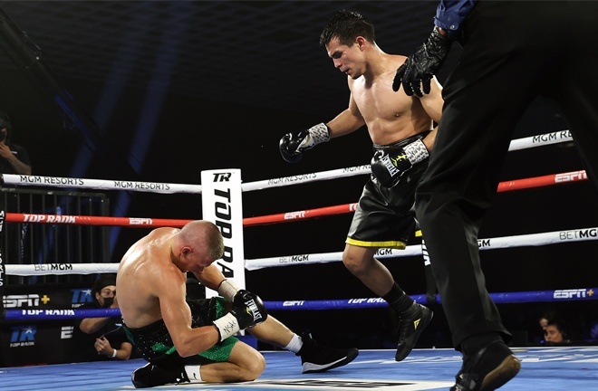 Jose Zepeda knocked out Ivan Baranchyk after an epic, eight knockdown battle in October Photo Credit: Mikey Williams / Top Rank