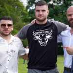 Fisher (centre) alongside Florian Marku (left) and Alen Babic (right) at the Fight Camp launch on Monday Photo Credit: Dave Thompson/Matchroom Boxing