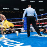 Barrios was knocked down twice during a torrid eighth round Photo Credit: Ryan Hafey / Premier Boxing Champions