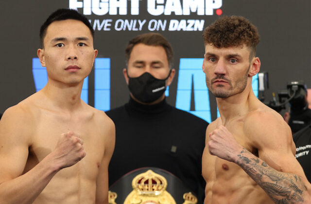 Leigh Wood challenges WBA 'Regular' Featherweight world champion, Xu Can at Fight Camp Photo Credit: Mark Robinson/Matchroom Boxing