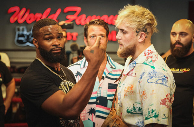 Jake Paul meets ex-UFC welterweight champion, Tyron Woodley in Cleveland on Sunday Photo Credit: Amanda Westcott/SHOWTIME