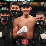 Pacheco celebrates victory on the undercard of Canelo vs Yildirim in February Photo Credit: Ed Mulholland/Matchroom