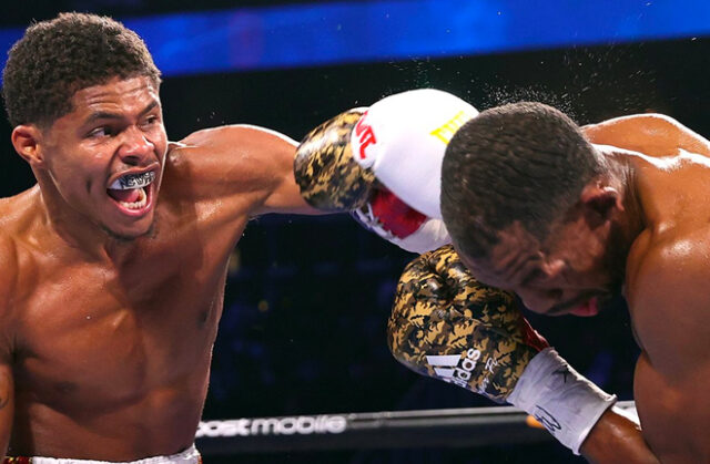 Shakur Stevenson claims the WBO super featherweight title with a tenth round stoppage over Jamel Herring at the State Farm Arena in Georgia, Atlanta last night. Photo Credit: Top Rank Boxing (Twitter).