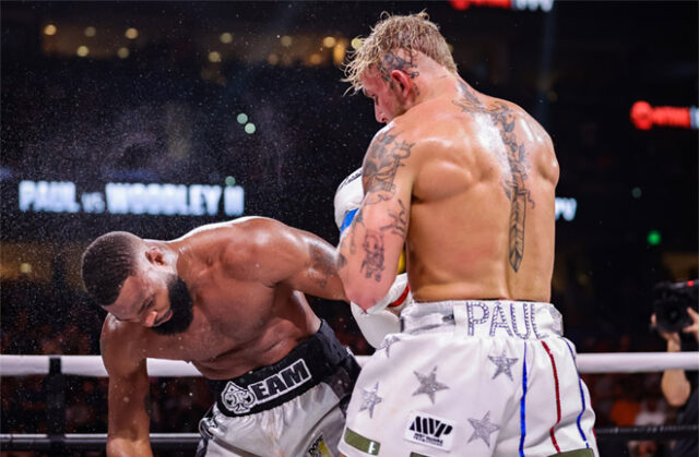 Jake Paul blasted out Tyron Woodley cold in a knockout of the year contender Photo Credit: Amanda Westcott/SHOWTIME