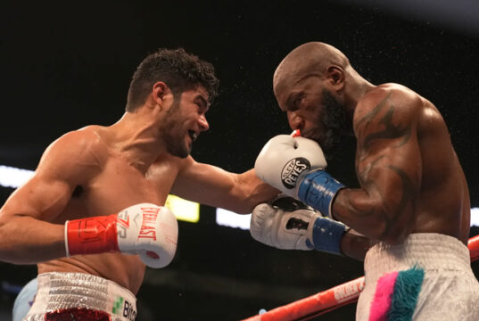 Gilberto Ramirez forces 10th round stoppage of Yunieski Gonzalez in a thrilling fight in Texas last night. Photo Credit: Golden Boy Promotions.