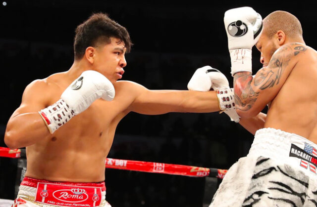 Former World Champion Jaime Munguia 39-0-31 KO’s with a explosive third-round stoppage of unbeaten D’Mitrius Ballard in his Hometown of Tijuana Mexico. Photo Credit: Golden Boy (Twitter)