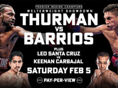 Keith Thurman clashes with Mario Barrios in Las Vegas on Saturday night Photo Credit: Premier Boxing Champions