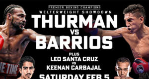 Keith Thurman clashes with Mario Barrios in Las Vegas on Saturday night Photo Credit: Premier Boxing Champions