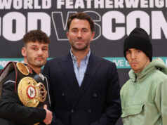 Leigh Wood and Michael Conlan at Thursday's final press conference ahead of their world title meeting Photo Credit: Mark Robinson/Matchroom Boxing