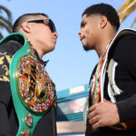 Valdez and Stevenson face-to-face ahead of Saturday’s world title clash Photo Credit: Mikey Williams via Getty Images