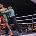 Benavidez had Lemieux down and out of the ropes in the second round Photo Credit: Esther Lin/SHOWTIME