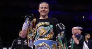 Chantelle Cameron celebrates her victory at the O2 Arena on Saturday Photo Credit: Mark Robinson/Matchroom Boxing